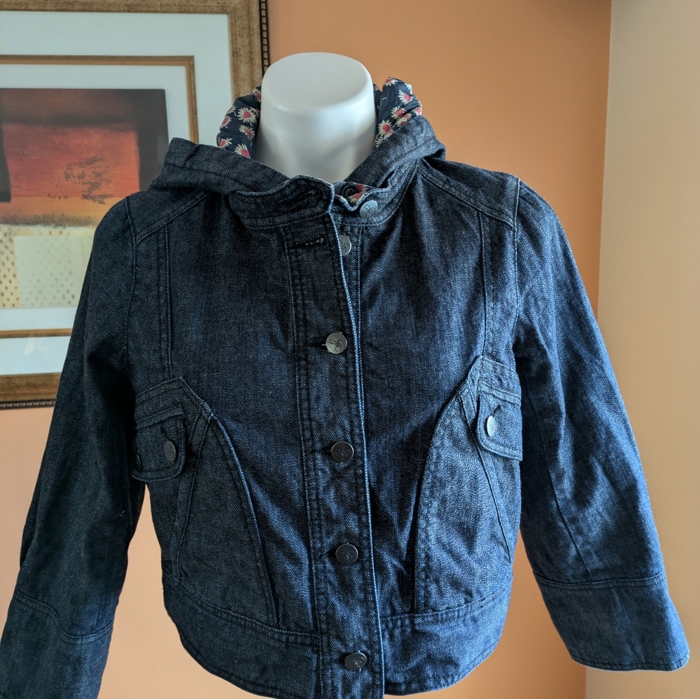 Anthropologie Ciara Cropped Denim Jacket with Hood Girls Size 12